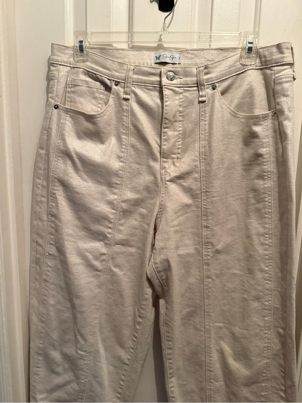 Cream Gold Shimmer High-Waist Straight Leg Jeans Size 14 - Picture 4 of 7